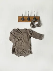 Baby autumn long sleeve kimono top bloomers and headband set casual cotton cute outfit home wear
