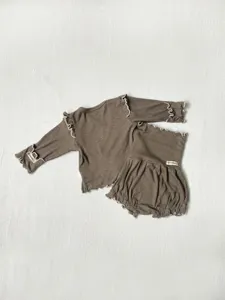 Baby autumn long sleeve top high waist bloomers set ribbed toddler clothes infant sleepwear