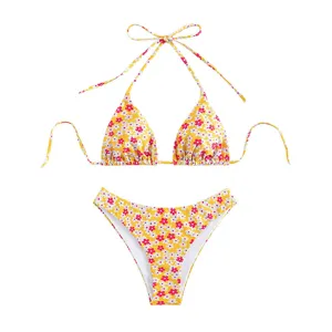 Dames geode bloemen bikini set, sexy driehoek top en hoogwaardige tweedelige zwemkleding.