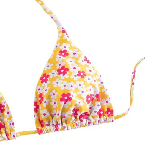 Dames bloemenprint driehoek bikini top sexy gele badmode strandkleding voor de zomer