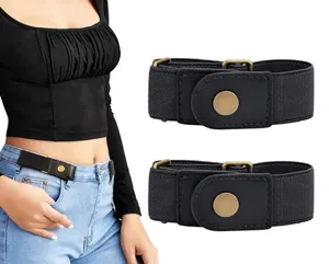 Detail view of buckleless elastic invisible belt for jeans, stretchy waist cinch design.