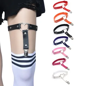 Punk Gothic Faux Leather Leg Garter Heart Metal Ring Thigh Chain Harness Sexy Body Jewelry Accessories For Women
