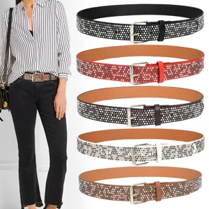 Women Fashion Casual Faux Leather Belt Metal Pin Buckle Rivet Decor Jeans Waist Belt Retro Waistband Daily Accessories