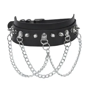 Πανκ Γκόθικ Συνθετικό Δέρμα Choker Kολιέ Mε Μεταλλικό O-Ring Καρφιά Και Πολυεπίπεδες Αλυσίδες Κοσμήματα Streetwear Για Γυναίκες