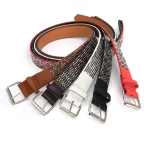 Women studded fashion leather belt set detail view, casual multi-color chic waist strap.