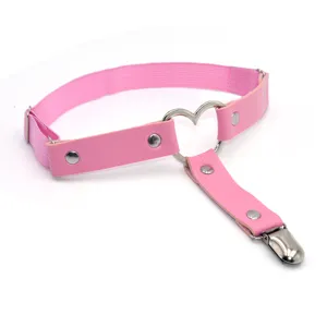 Pink PU leather heart leg ring garter for women, Harajuku punk gothic body jewelry.
