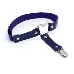 Purple punk Gothic leg ring garter with heart metal ring and elastic strap for women.