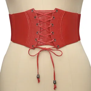 Roter breiter elastischer Korsettgürtel für Damen mit Schnürung vorne und Schleife