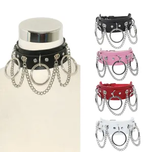 Punk Style PU Leather Choker Necklace With O-Ring Metal Chain Rivet Gothic Spike Collar For Women Party Jewelry