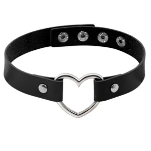 Black PU leather heart choker necklace for women Harajuku punk gothic neck jewelry accessory