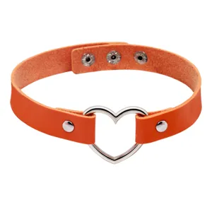 Orange PU Leather Heart Choker Necklace Women Harajuku Style Punk Collarbone Chain