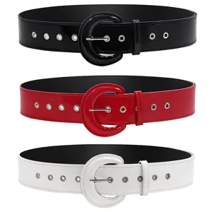 Ceinture Large en Cuir Verni pour Femme Boucle D Bande de Taille pour Manteau Robe Pull Accessoire de Mode Casual