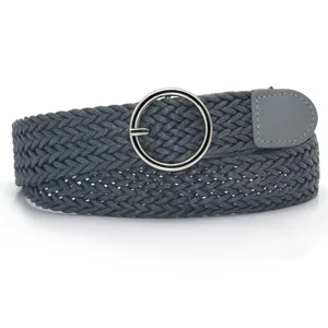 Women's Elastic Braided Belt Round Silver Buckle Casual Dress Jeans Belt Dark Grey