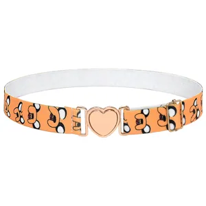 Ceinture élastique femme avec imprimé dessin animé mignon et boucle cœur en métal doré.