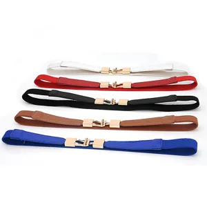Women elastic thin waist belt set decorative dress slim metal buckle belt new