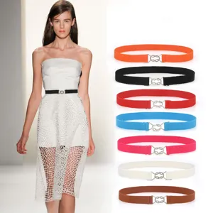 Korean Fashion Versatile Women Elastic Stretch Thin Waist Belt Decorative Dress Pants Belt Metal Buckle Fashion Accessories
