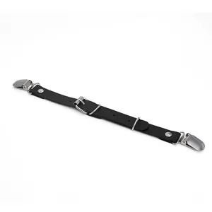 Black leather double clip garter punk leg ring harness adjustable metal hardware accessory