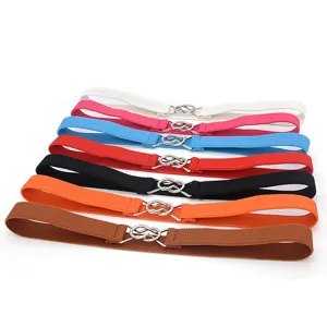 Women's elastic stretch skinny dress waist belt metal buckle fashion accessory detail view