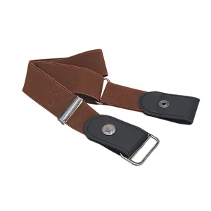 Brown elastic invisible belt for jeans, comfortable buckleless lazy belt for men and women.