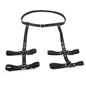 Harnais de corps en cuir PU noir jarretelle ceinture avec des anneaux métalliques style rock.