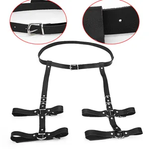 Harnais de jambe en cuir PU noir porte jarretelles punk rock chaine de corps ceinture