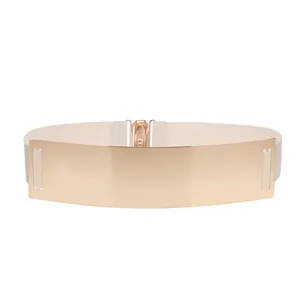 Brede elastische tailleceintuur voor dames met gouden spiegel metalen plaat mode chic