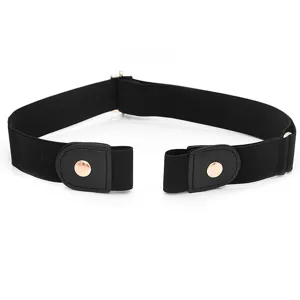 Black elastic buckle-free invisible stretch belt for comfortable and seamless daily wear.