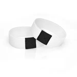Elastic shoe bands for high heels, anti-slip heel straps with black leather patch.