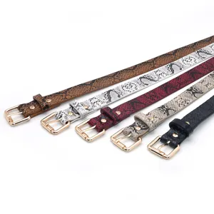 Retro thin leather belt set featuring stylish snake print and classic solid black design.