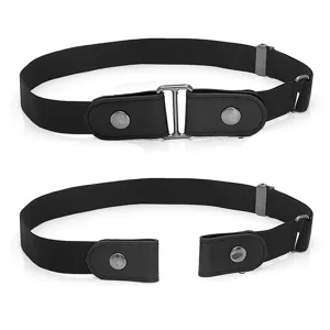 Black elastic invisible belt for jeans, comfortable buckle-free lazy waist strap.