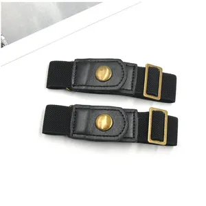 Close-up detail of women's buckle-free invisible elastic belt with metal snap buttons.
