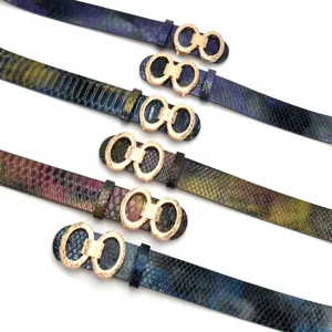 Ceinture femme mode en cuir PU serpent avec boucle double dorée luxueuse élégante taille