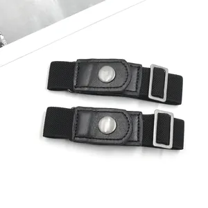 Close-up detail of the black elastic invisible belt with metal buckle, simple and practical design.