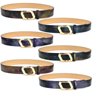 Women PU Leather Belt Gradient Snake Print Parallelogram Metal Buckle Waist Band For Jeans Skirt Fashion Accessories