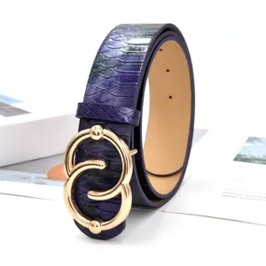 Lila Schlangenmuster PU Leder Damen Taillengürtel mit goldenem ineinandergreifenden Ring