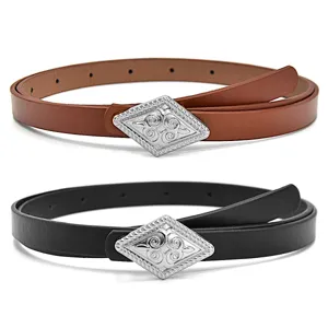 Women Leather Belt Slim Waist Strap Metal Buckle Versatile Dress Suit Decorative Belt Fashion Accessories
