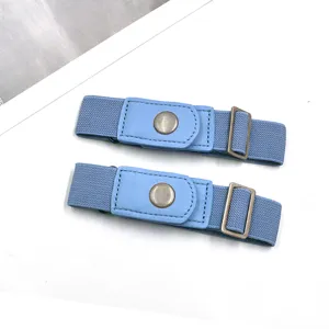 Invisible elastic belt for women, buckle-free lazy waist cincher for jeans, blue stretch strap.