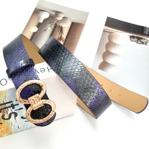 Ceinture femme en cuir PU motif serpent et boucle dorée accessoire de mode élégant.