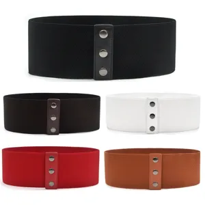 Women's European Vintage Wide Elastic Waist Cincher Corset Belt Metal Snap Fastener Fashion Waistband