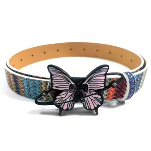 Y2K Butterfly Belt for Women Trendy Colorful Woven Strap with Enamel Buckle Jeans Accessory