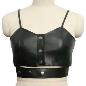 Gilet Corto in Finta Pelle Largo Retro Casual da Donna Moda Bottone Automatico Streetwear Top