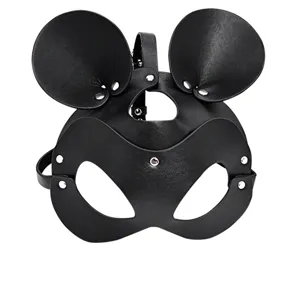 Mascarilla de cuero negro orejas de conejo bdsm cosplay fiesta juguete para adultos