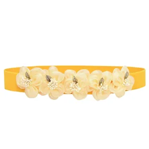 Women Elastic Waist Belt Floral Dress Stretchy Cinch Belt Yellow Fashion Accessory