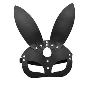 Máscara de conejo de cuero negro máscara de ojos con orejas largas y remaches.