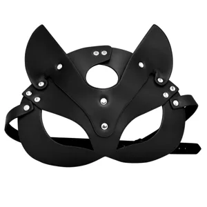 Máscara de gato de cuero negro disfraz animal antifaz juego de rol fiesta toy