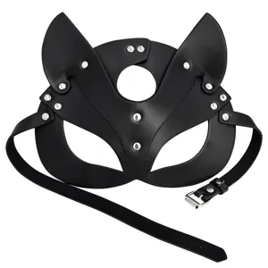 Mascara de gato de cuero negro arnes de bondage mascara de ojos fiesta accesorios