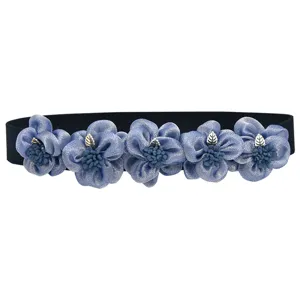 Women's Fashion Versatile Elastic Waist Belt Vintage Floral Corset Dress Decorative Waistband Faux Leather Alloy Buckle