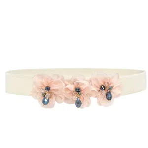 Korean style women rhinestone elastic waist belt sweet flower dress accessory detail view