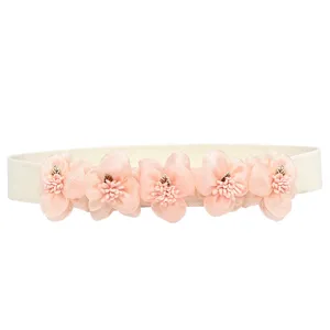 Womens elastic waist belt featuring cute pink floral decorations for dresses and gowns.