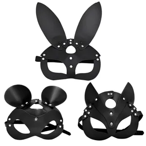 Máscara de Animal de Cuero Sintético Cosplay Punk Remache Gato Conejo Máscara Negra Máscara de Fiesta para Mujeres Hombres Disfraz de Juego de Rol